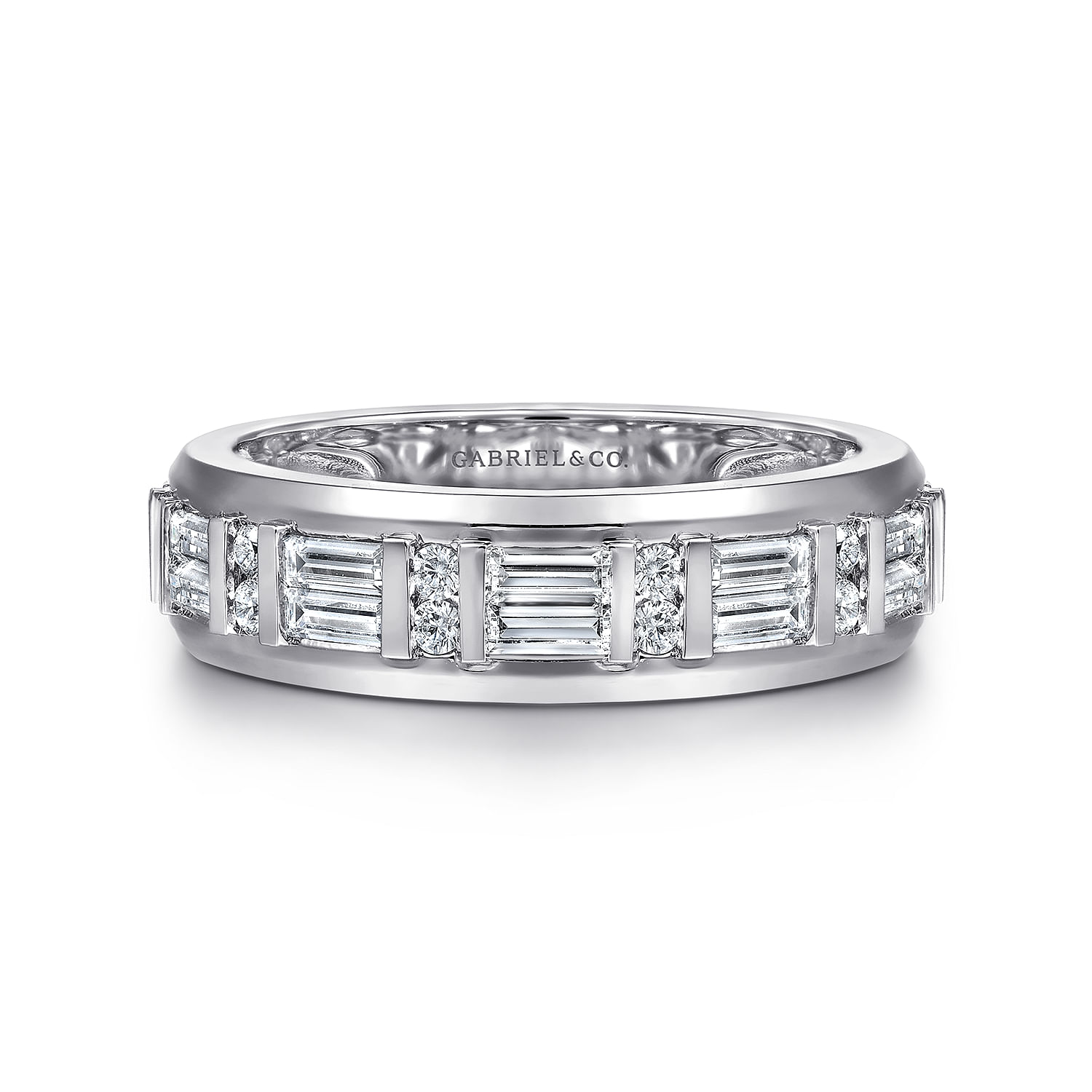 14K White Gold Diamond Men's Wedding Ring in High Polish Finish