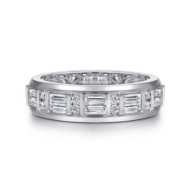 14K White Gold Diamond Men's Wedding Ring in High Polish Finish - 0.9 ct - Shot 1