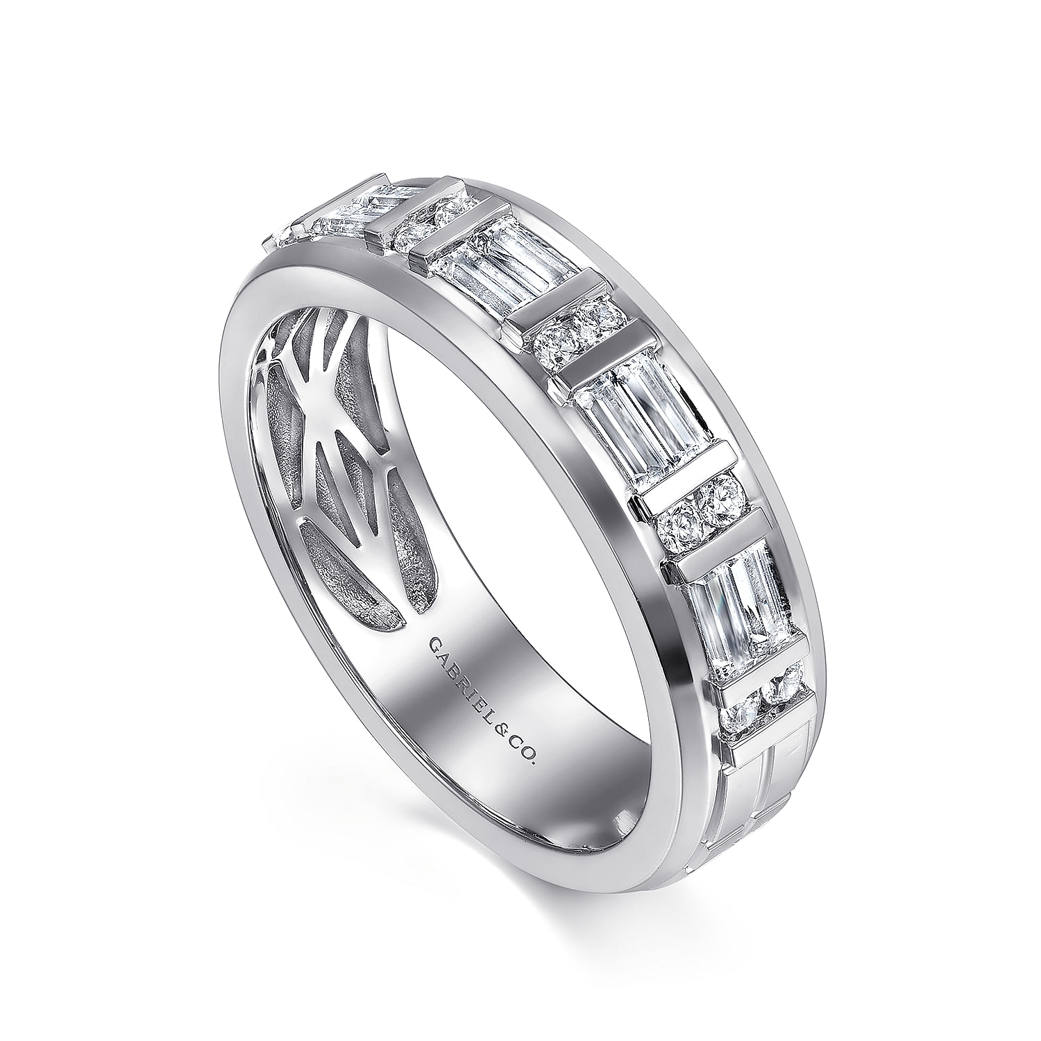 14K White Gold Diamond Men's Wedding Ring in High Polish Finish