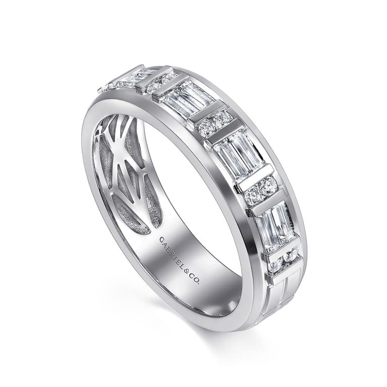 14K White Gold Diamond Men's Wedding Ring in High Polish Finish - 0.9 ct - Shot 3