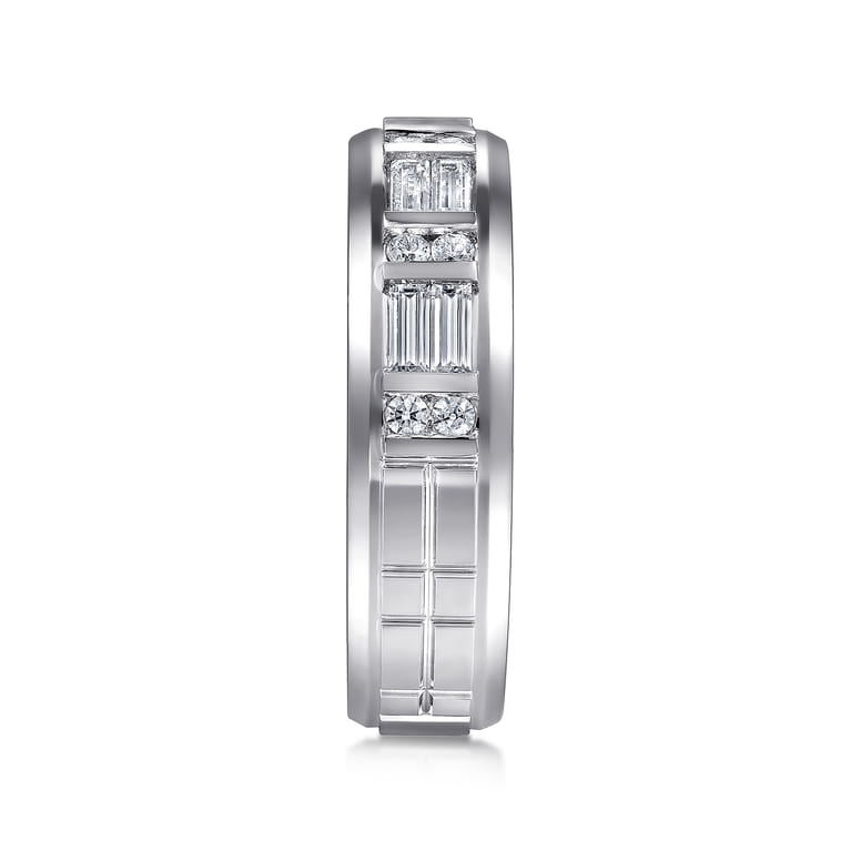 14K White Gold Diamond Men's Wedding Ring in High Polish Finish - 0.9 ct - Shot 4
