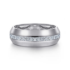 14K White Gold Diamond Men's Wedding Ring in High Polish Finish