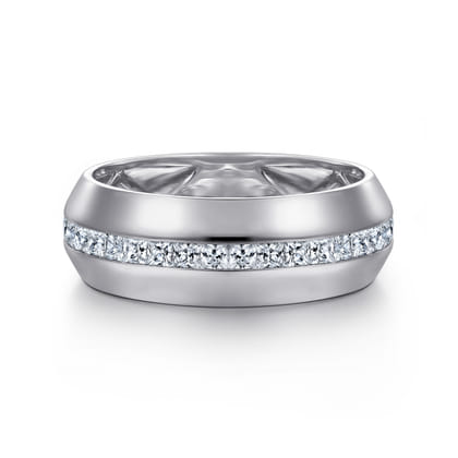 14K White Gold Diamond Men's Wedding Ring in High Polish Finish