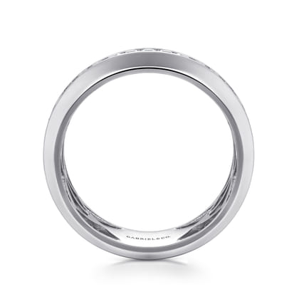 14K White Gold Diamond Men's Wedding Ring in High Polish Finish