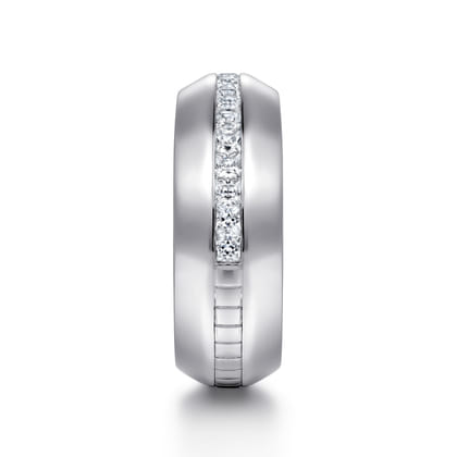 14K White Gold Diamond Men's Wedding Ring in High Polish Finish