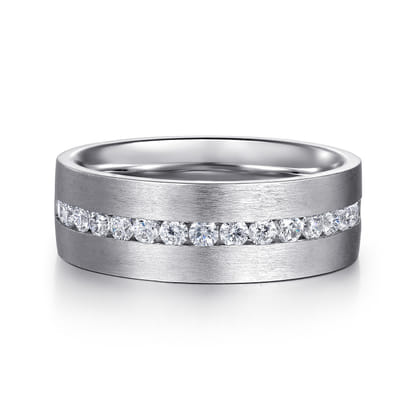 14K White Gold Diamond Men's Wedding Ring in Satin Finish