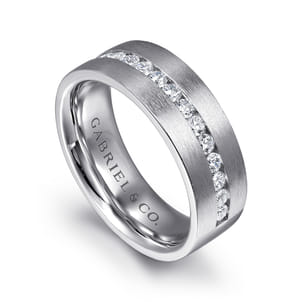 14K White Gold Diamond Men's Wedding Ring in Satin Finish
