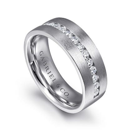 14K White Gold Diamond Men's Wedding Ring in Satin Finish