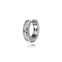 14K White Gold Diamond Mens Angular Cuts Single Huggie Earring