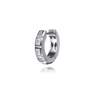 14K White Gold Diamond Mens Angular Cuts Single Huggie Earring