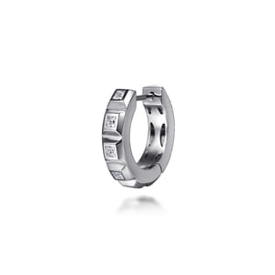 14K White Gold Diamond Mens Angular Cuts Single Huggie Earring