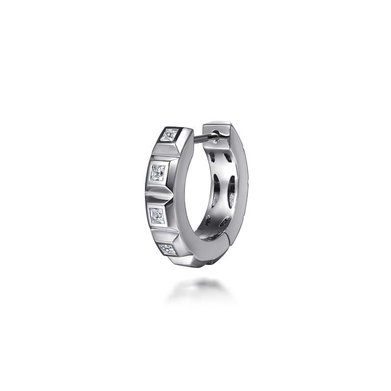 14K White Gold Diamond Mens Angular Cuts Single Huggie Earring - 0.14 ct - Shot 1