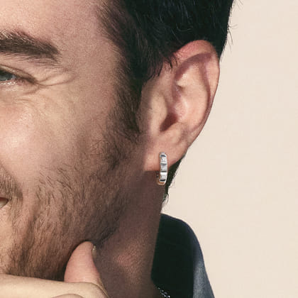 14K White Gold Diamond Mens Angular Cuts Single Huggie Earring