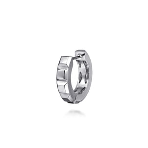 14K White Gold Diamond Mens Angular Cuts Single Huggie Earring