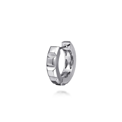 14K White Gold Diamond Mens Angular Cuts Single Huggie Earring