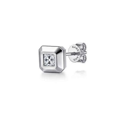 14K White Gold Diamond Mens Angular Cuts Single Stud Earring