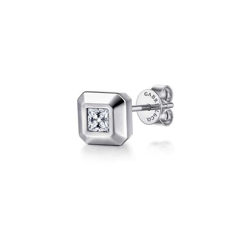 14K White Gold Diamond Mens Angular Cuts Single Stud Earring - 0.14 ct - Shot 1