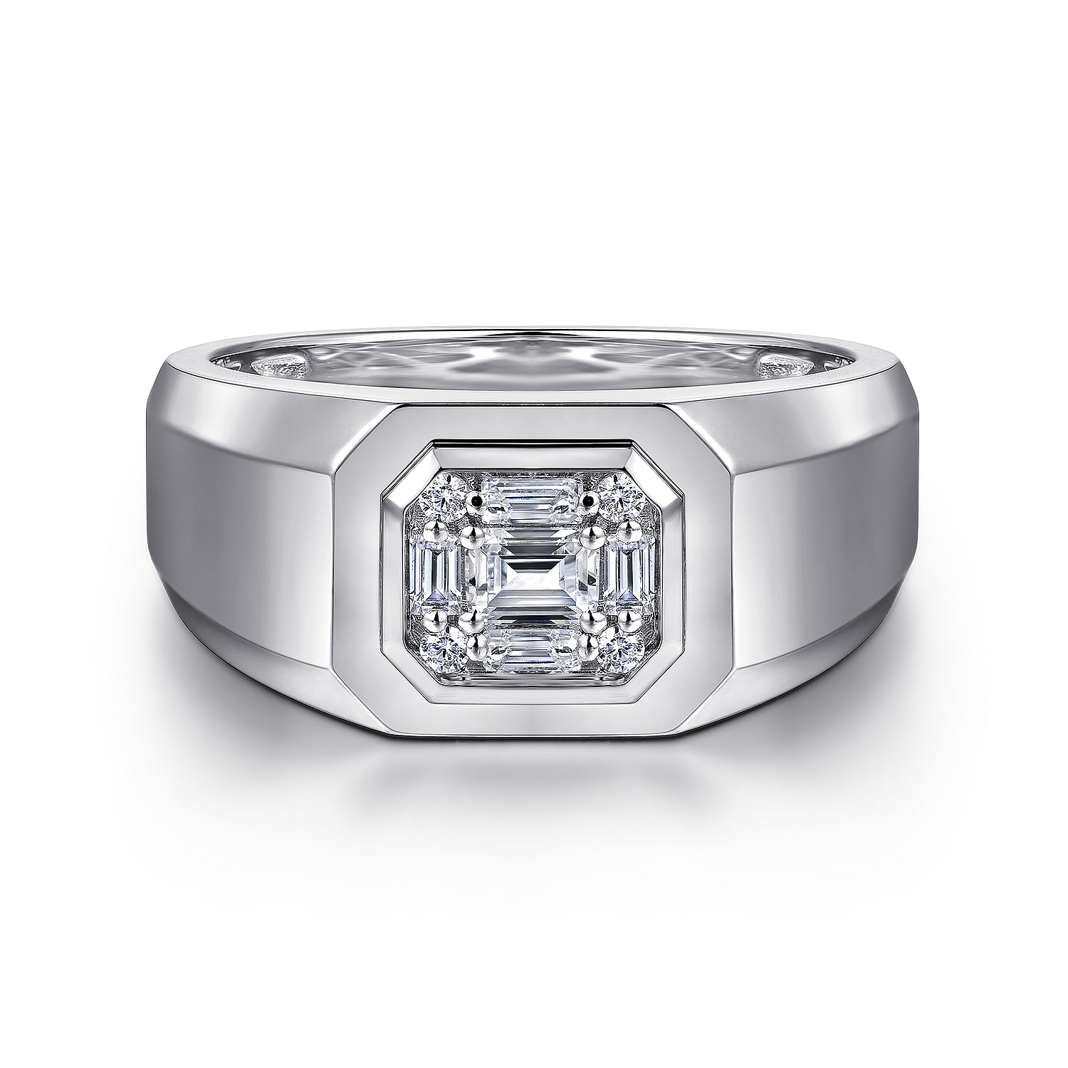 14K White Gold Diamond Mens Engagement Ring in High Polish Finish
