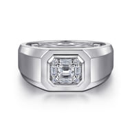 14K White Gold Diamond Mens Engagement Ring in High Polish Finish