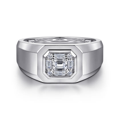 14K White Gold Diamond Mens Engagement Ring in High Polish Finish
