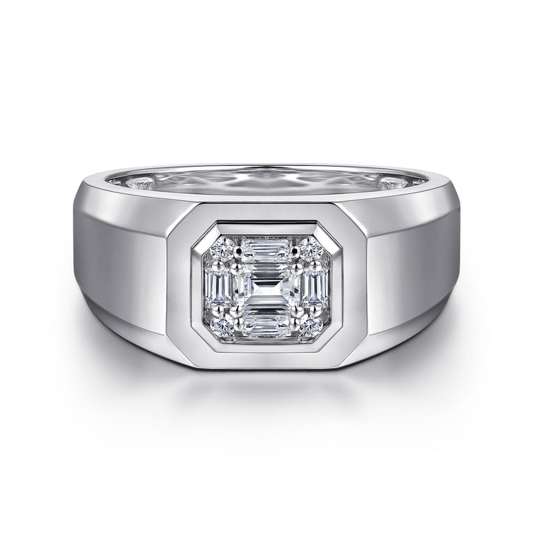 14K White Gold Diamond Mens Engagement Ring in High Polish Finish - 0.45 ct - Shot 1