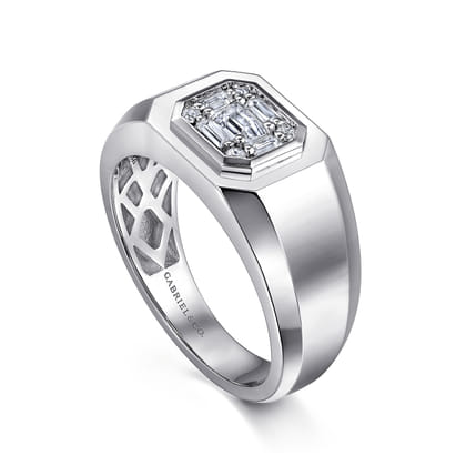 14K White Gold Diamond Mens Engagement Ring in High Polish Finish