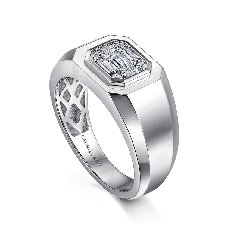 14K White Gold Diamond Mens Engagement Ring in High Polish Finish - 0.45 ct - Shot 3
