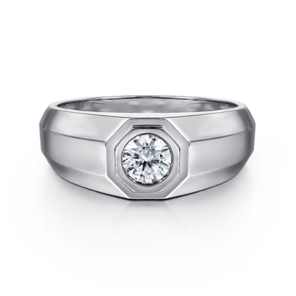 14K White Gold Diamond Mens Engagement Ring in High Polish Finish