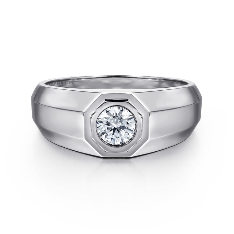 14K White Gold Diamond Mens Engagement Ring in High Polish Finish - 0.5 ct - Shot 1