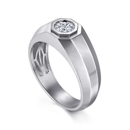 14K White Gold Diamond Mens Engagement Ring in High Polish Finish