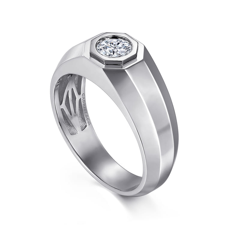 14K White Gold Diamond Mens Engagement Ring in High Polish Finish - 0.5 ct - Shot 3