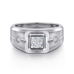 14K White Gold Diamond Mens Engagement Ring in High Polish Finish