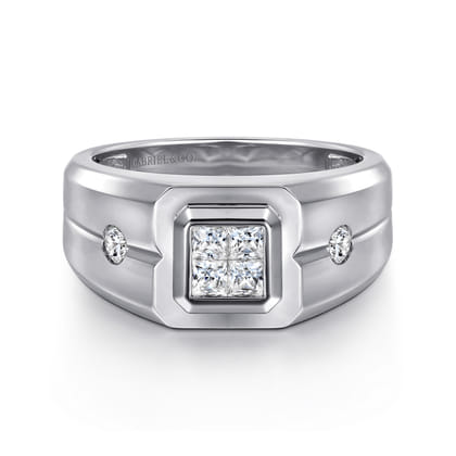 14K White Gold Diamond Mens Engagement Ring in High Polish Finish