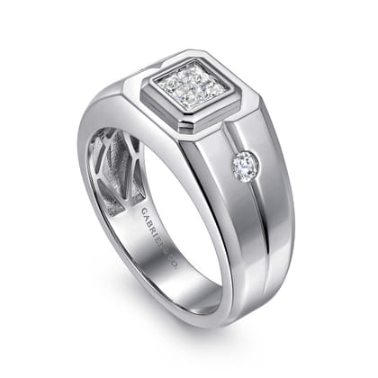 14K White Gold Diamond Mens Engagement Ring in High Polish Finish