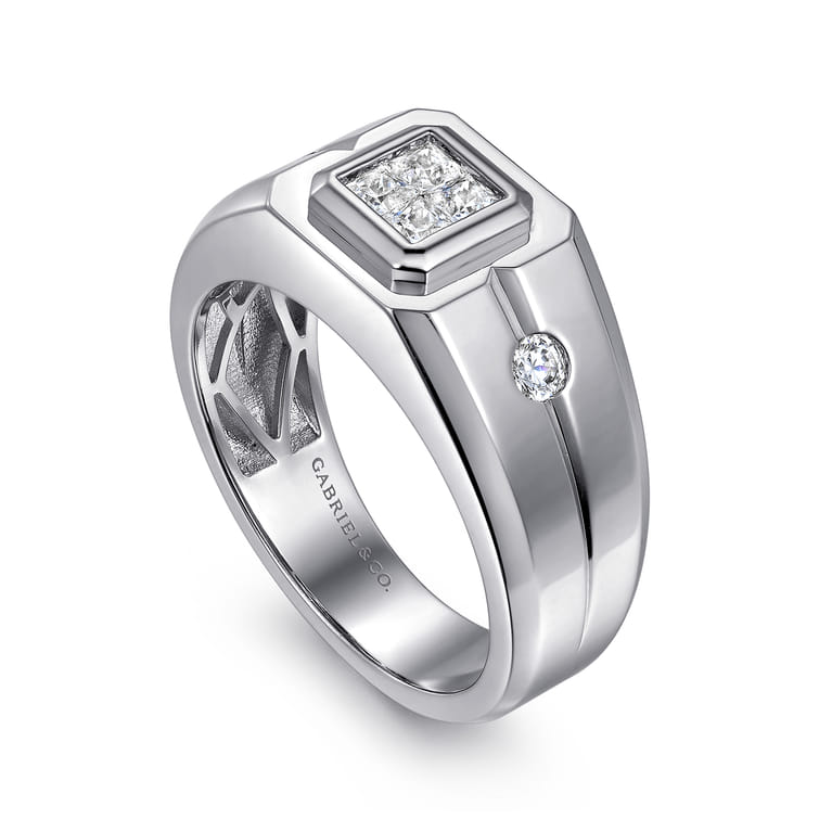 14K White Gold Diamond Mens Engagement Ring in High Polish Finish - 0.5 ct - Shot 3