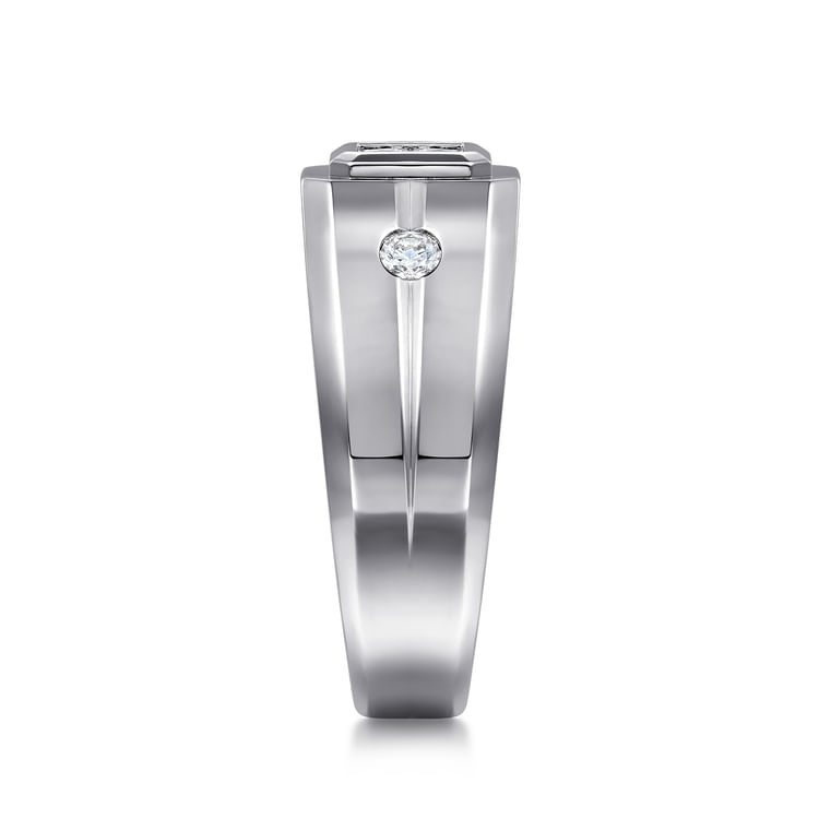 14K White Gold Diamond Mens Engagement Ring in High Polish Finish