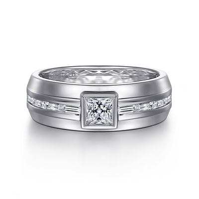 14K White Gold Diamond Mens Engagement Ring in High Polished Finish