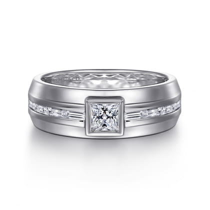 14K White Gold Diamond Mens Engagement Ring in High Polished Finish