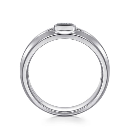 14K White Gold Diamond Mens Engagement Ring in High Polished Finish