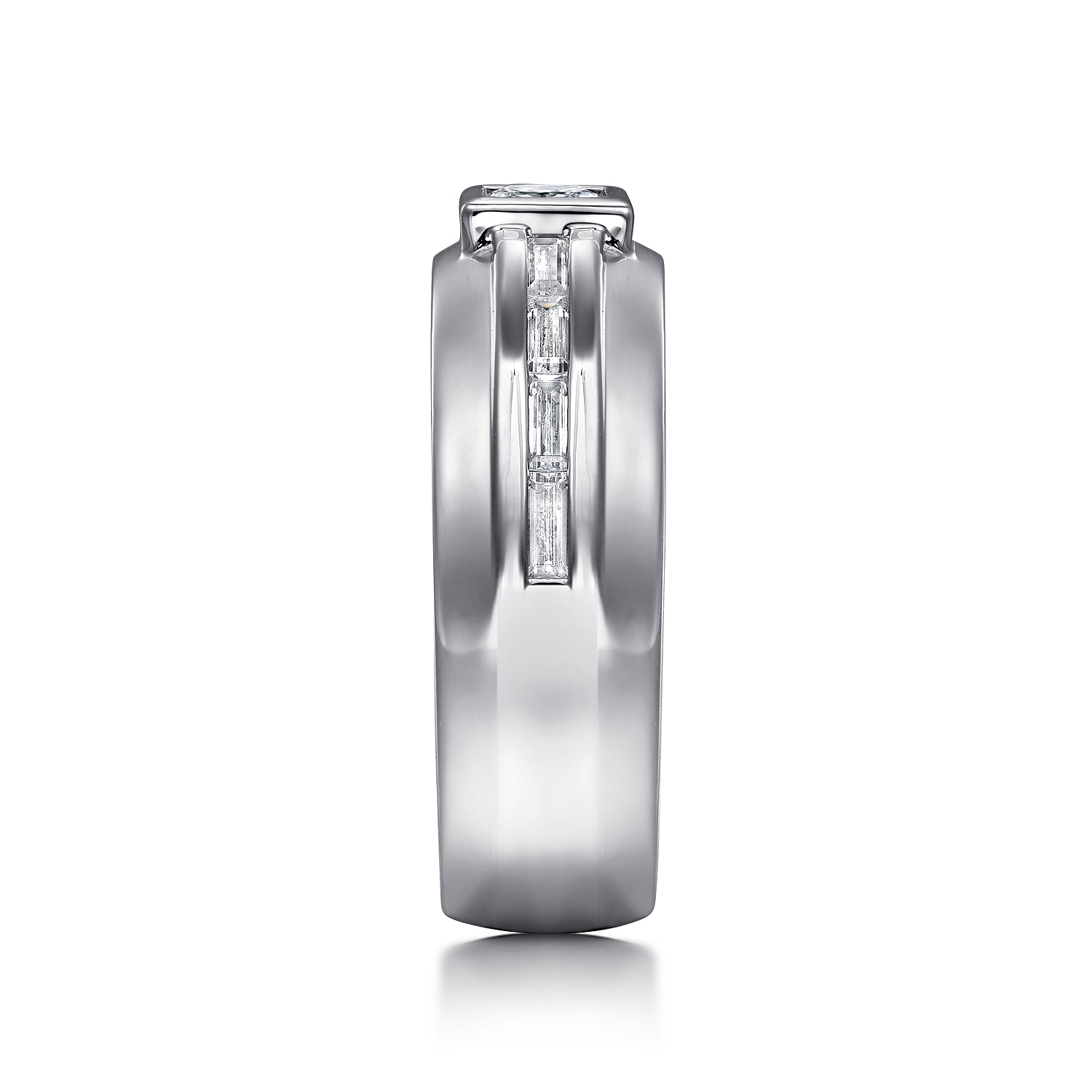 14K White Gold Diamond Mens Engagement Ring in High Polished Finish