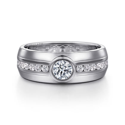 14K White Gold Diamond Mens Engagement Ring in High Polished Finish