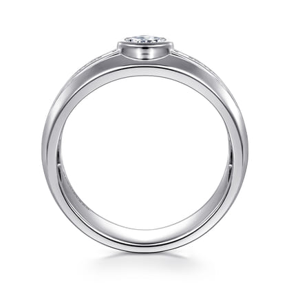 14K White Gold Diamond Mens Engagement Ring in High Polished Finish