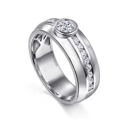 14K White Gold Diamond Mens Engagement Ring in High Polished Finish