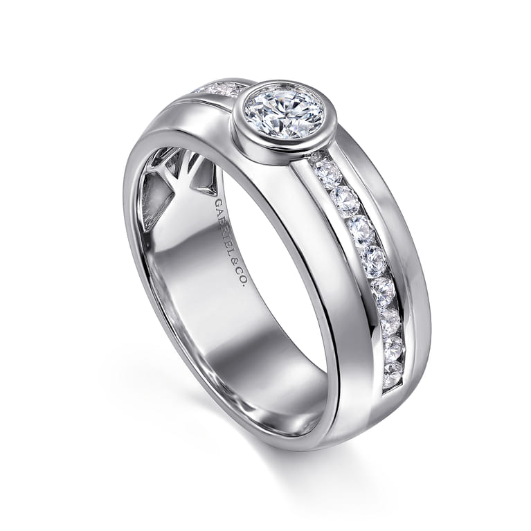 14K White Gold Diamond Mens Engagement Ring in High Polished Finish - 1.05 ct - Shot 3