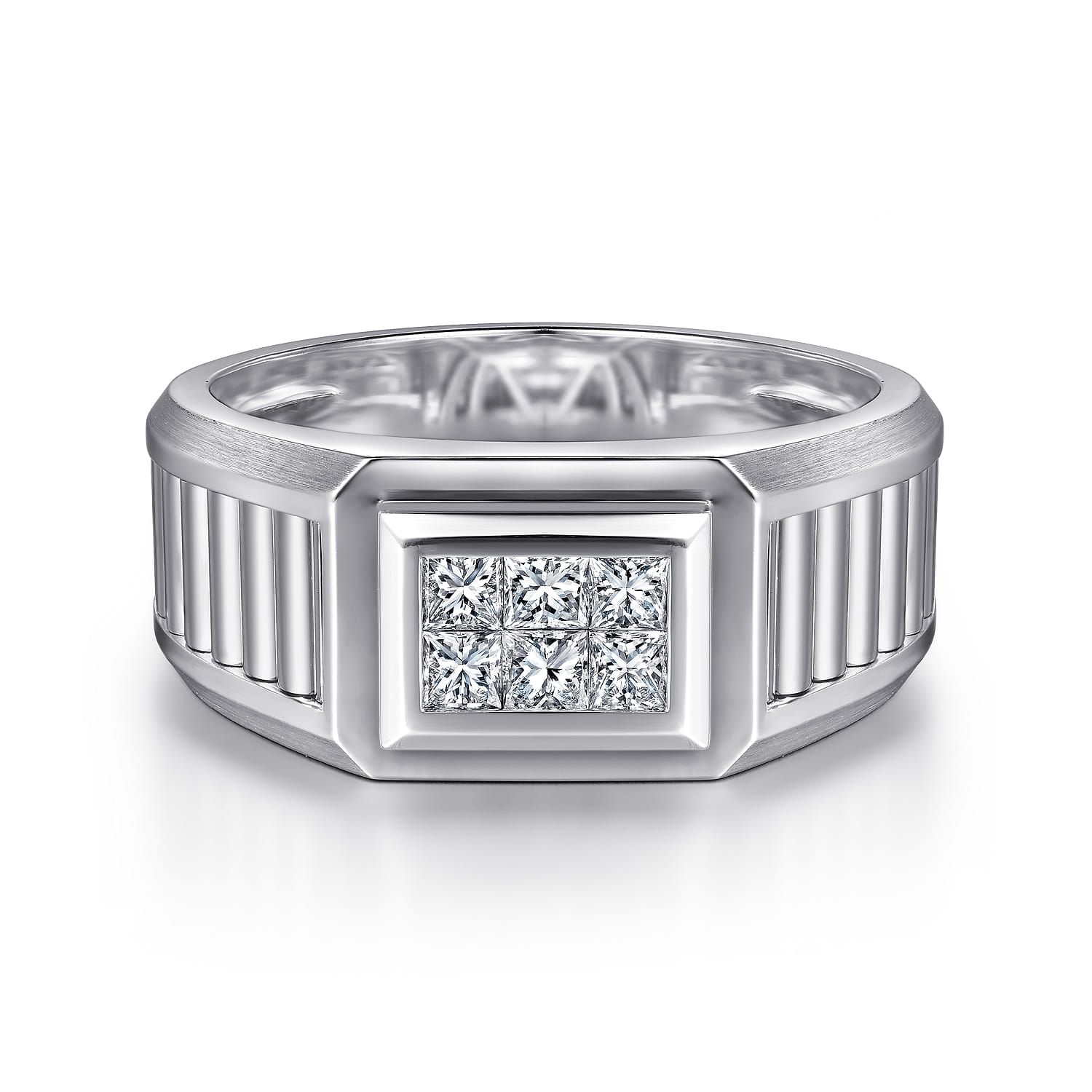 14K White Gold Diamond Mens Ring in High Polished Finish - 0.4 ct - Shot 1