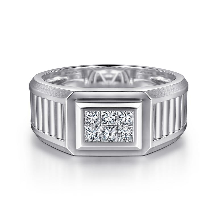 14K White Gold Diamond Mens Ring in High Polished Finish - 0.4 ct - Shot 1