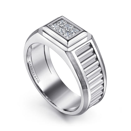14K White Gold Diamond Mens Ring in High Polished Finish