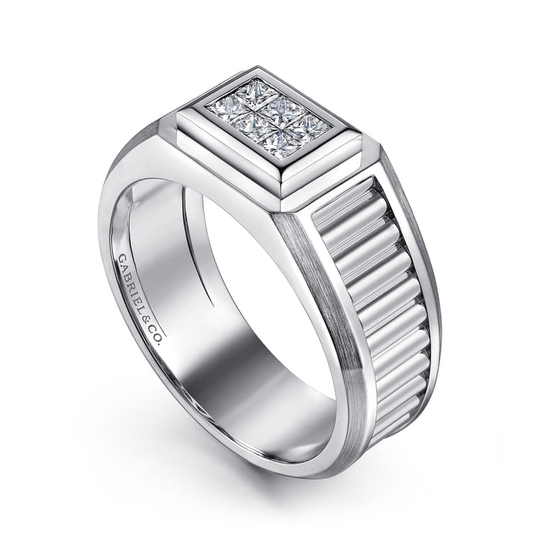 14K White Gold Diamond Mens Ring in High Polished Finish - 0.4 ct - Shot 3