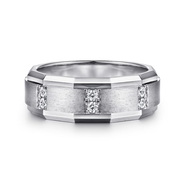 White Gold Diamond Men's Ring in Satin Finish