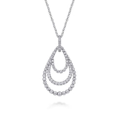 14K White Gold Diamond Multi Row Teardrop Drop Necklace